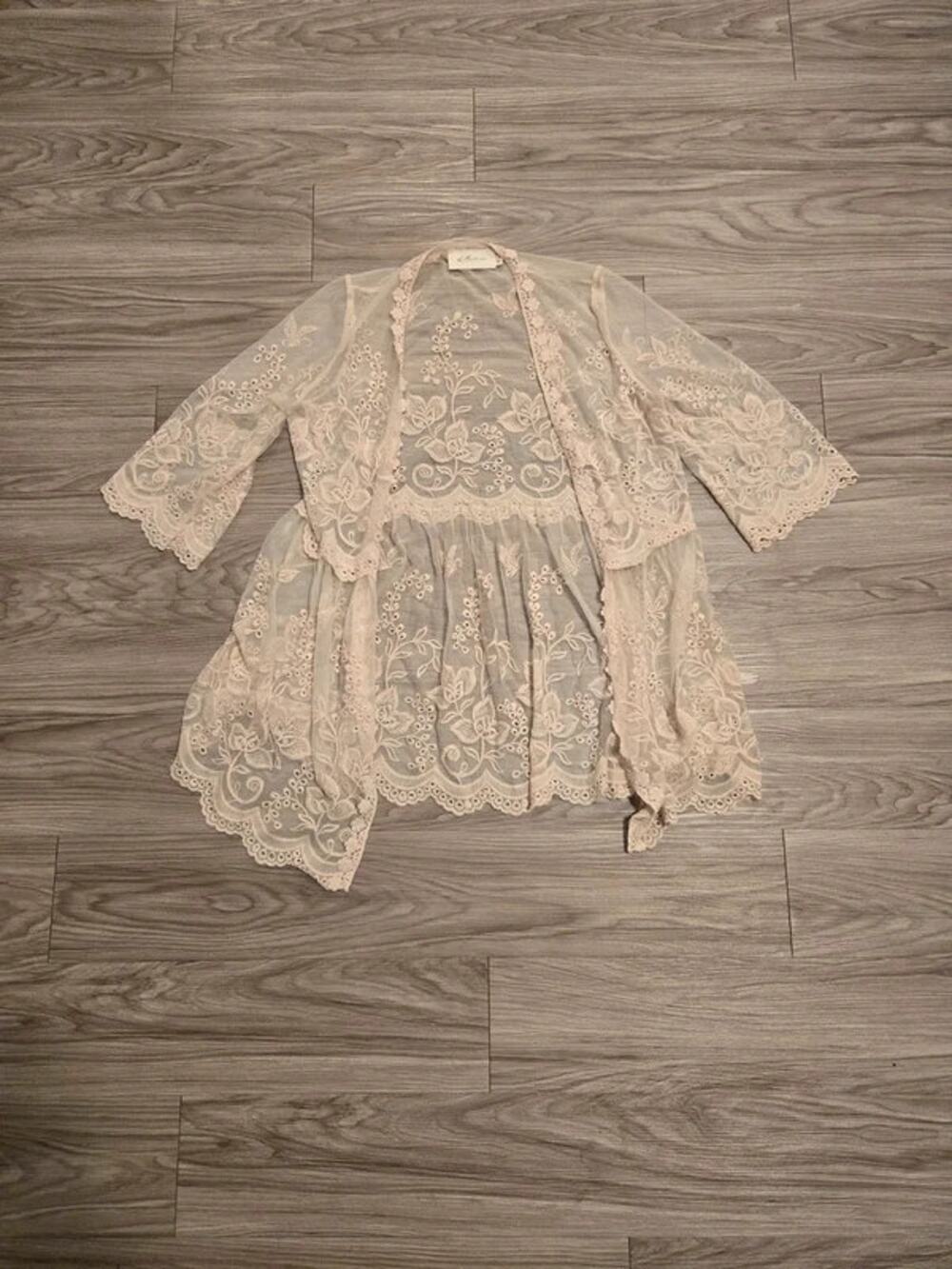 La Belle Hillary Scott Lace Kimono Cardigan Cream Boho Sheer Size S0